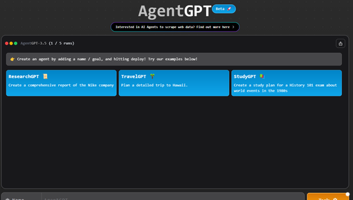 AgentGPT-Startseite